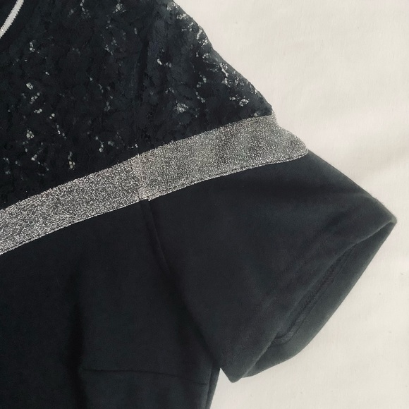 SANDRA VENDITTI BLACK & METALLIC SILVER/ LACE SHORT SLEEVE MIDI DRESS/ Size M - Picture 5 of 9